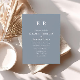 Modern Elegant Dusty Blue Monogram Wedding Invitation