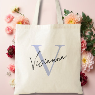Modern Elegant Dusty Blue Personalised Monogram Tote Bag