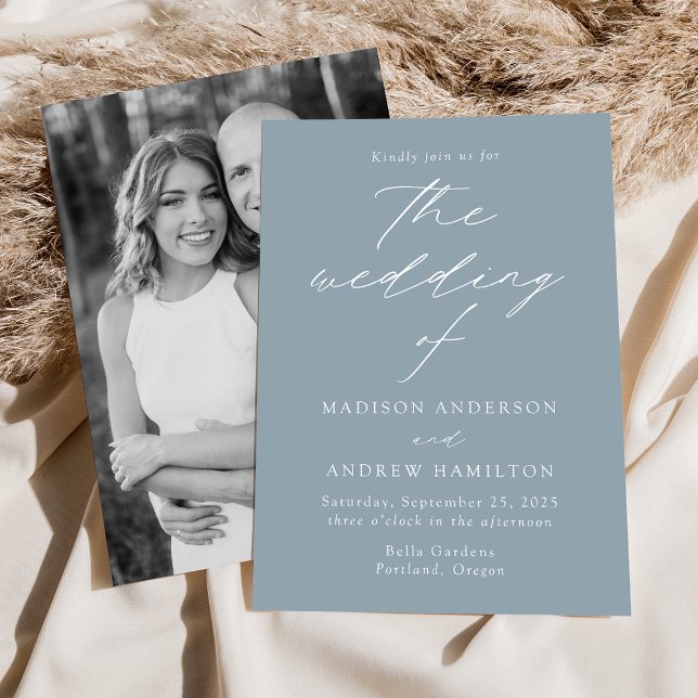 Modern Elegant Dusty Blue Photo Wedding Invitation (Creator Uploaded)