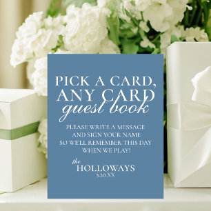 Modern Elegant Dusty Blue Playing Card Guest Book Pedestal Sign