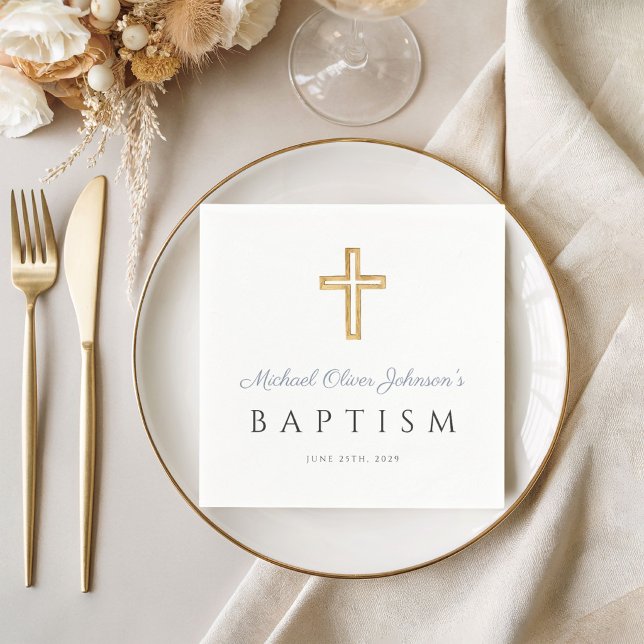 Modern Elegant Dusty Blue Script Boy Baptism Napkin (Modern Elegant Dusty Blue Script Boy Baptism Napkins)