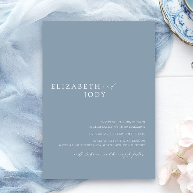 Modern Elegant Dusty Blue Simple Wedding  Invitation (Creator Uploaded)