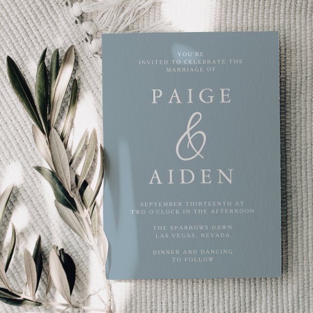 Modern Elegant Dusty Blue Wedding Invitation (Creator Uploaded)