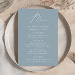 Modern Elegant Dusty Blue Wedding Menu<br><div class="desc">Simple and elegant wedding menu featuring "Menu" displayed in a modern white script with a dusty blue background or colour of your choice. Personalise the dusty blue wedding menu by adding your names,  wedding date,  and menu information. Designed to coordinate with our Modern Elegance wedding collection.</div>