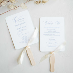 Modern Elegant Dusty Blue Wedding Program Hand Fan