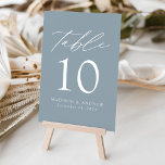 Modern Elegant Dusty Blue Wedding Table Number<br><div class="desc">Trendy, minimalist wedding table number cards featuring white modern lettering with "Table" in a modern calligraphy script. The design features a dusty blue background or colour of your choice. The design repeats on the back. To order the table cards: add your name, wedding date, and table number. Add each number...</div>