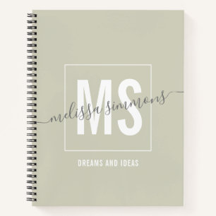 Modern elegant dusty green script name monogram notebook