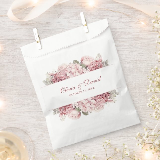 Modern Elegant Dusty Rose Hydrangea Wedding  Favour Bags (Clipped)