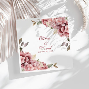 Modern Elegant Dusty Rose Hydrangea Wedding Napkin