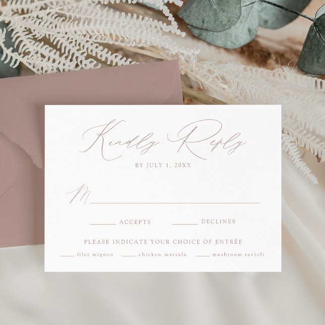 Modern Elegant Dusty Rose Meal Choice Wedding RSVP Card (Creator Uploaded)