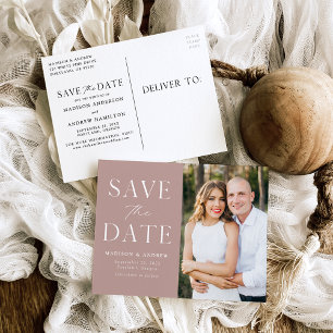 Modern Elegant Dusty Rose Photo Save the Date Announcement Postcard