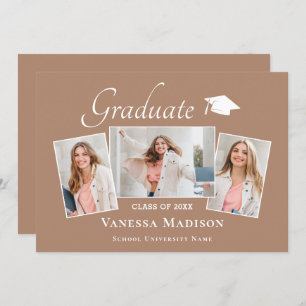 Modern Elegant Earth Tone 3 Photo Graduation Announcement