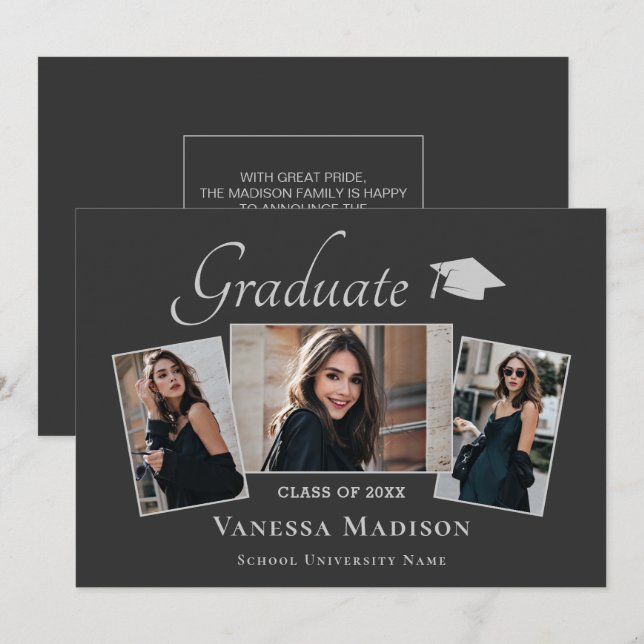 Modern | Elegant Earth Tone 3 Photo Graduation Announcement (Front/Back)