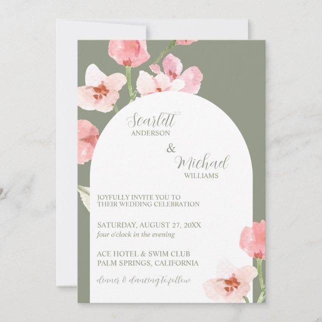 Modern Elegant Earthy Watercolor Floral Arch Invitation (Front)