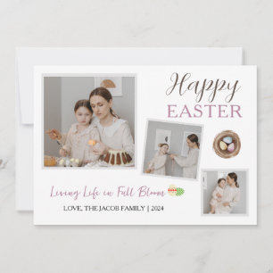 Modern Elegant Easter Blessings Script 3 Photo Holiday Card