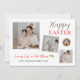 Modern Elegant Easter Blessings Script 3 Photo Holiday Card