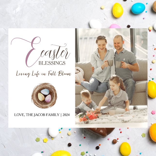Modern Elegant Easter Blessings Script Photo Holiday Card (Creator Uploaded)