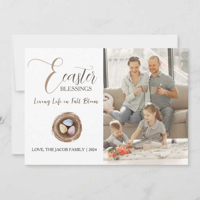 Modern Elegant Easter Blessings Script Photo Holiday Card (Front)