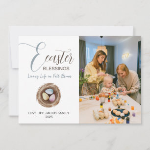 Modern Elegant Easter Blessings Script Photo Holiday Card