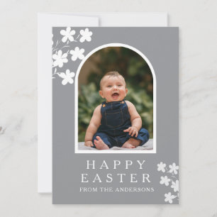 Modern Elegant Easter Family Photo Floral & Arch Holiday Card