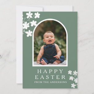 Modern Elegant Easter Family Photo Floral & Arch Holiday Card