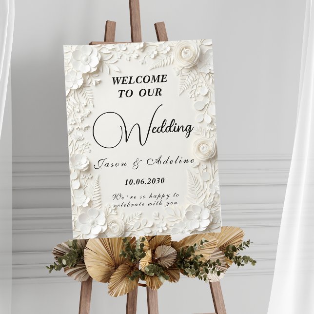 Modern Elegant Embossed Floral Wedding Sign (Creator Uploaded)