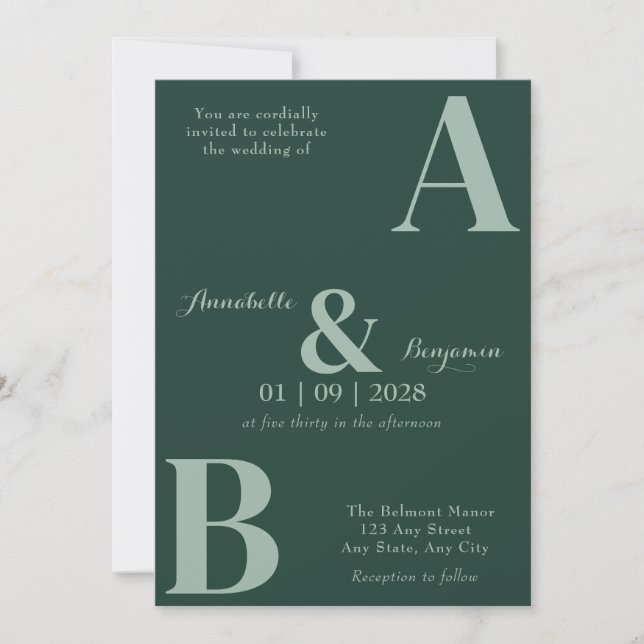 Modern Elegant Emerald Green 2 Wedding Invitation (Front)