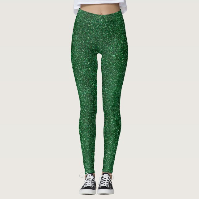 Modern Elegant Emerald Green Glitter Sparkle Glam Leggings (Front)