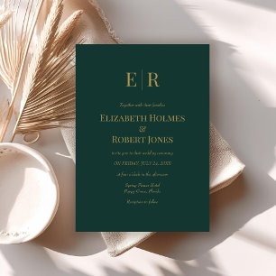 Modern Elegant Emerald Green Monogram Wedding Invitation