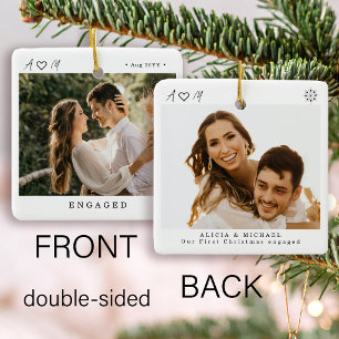 Modern elegant engaged 2 photo keepsake  ceramic ornament