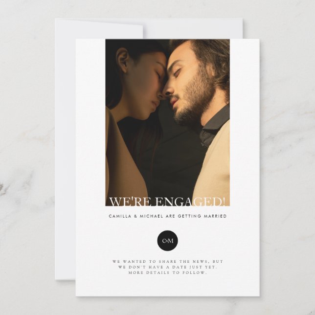 Modern Elegant Engagement Announcement Card (Front)
