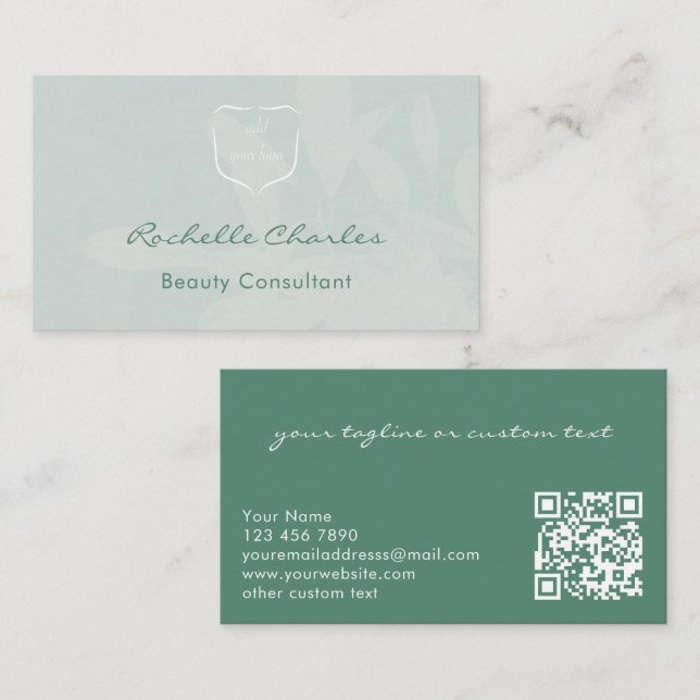 Modern Elegant Eucalyptus Add Logo QR Code Beauty Business Card (Front/Back)