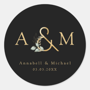 Modern, elegant eucalyptus ampersand  classic round sticker