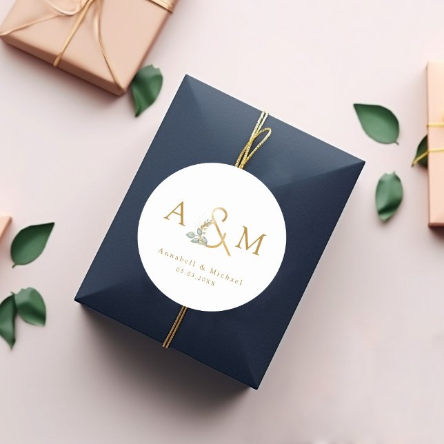 Modern, elegant eucalyptus ampersand  classic round sticker (Creator Uploaded)