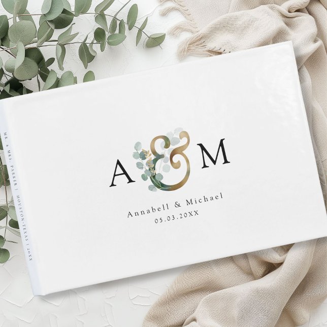 Modern Elegant Eucalyptus Ampersand Wedding  Guest Book (Modern, elegant eucalyptus ampersand wedding guest book, personalized)