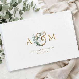 Modern, elegant eucalyptus ampersand wedding    guest book