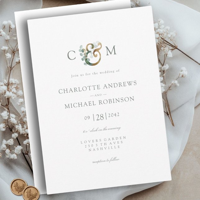 Modern Elegant Eucalyptus Ampersand Wedding Invitation (Modern Elegant Eucalyptus Ampersand Wedding Invitation)