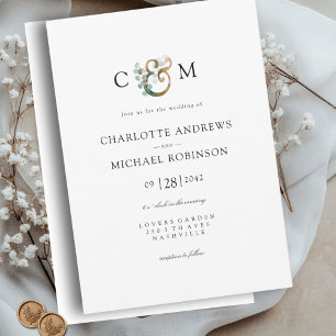 Modern Elegant Eucalyptus Ampersand Wedding Invitation