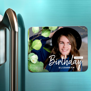 Modern Elegant Eucalyptus birthday greeting photo  Magnet