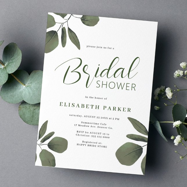Modern elegant eucalyptus bridal shower invitation (Creator Uploaded)