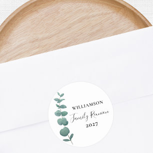 Modern Elegant Eucalyptus Family Reunion   Classic Round Sticker