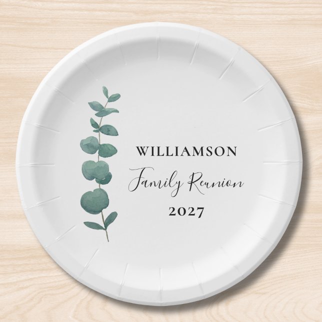 Modern Elegant Eucalyptus Family Reunion Paper Plate (Creator Uploaded)