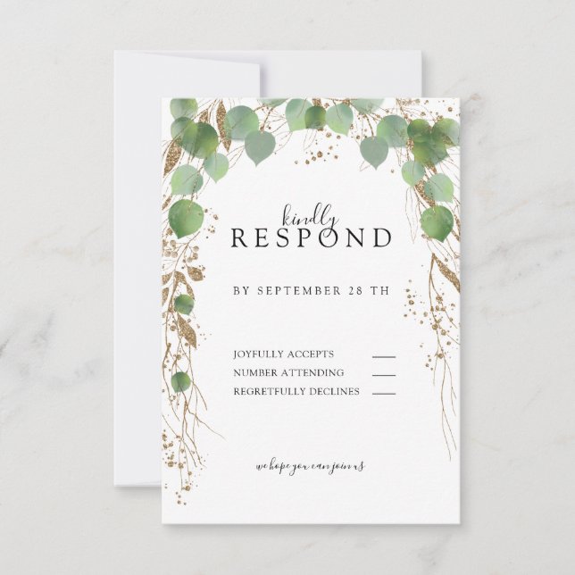 Modern, elegant eucalyptus glitter  RSVP card (Front)