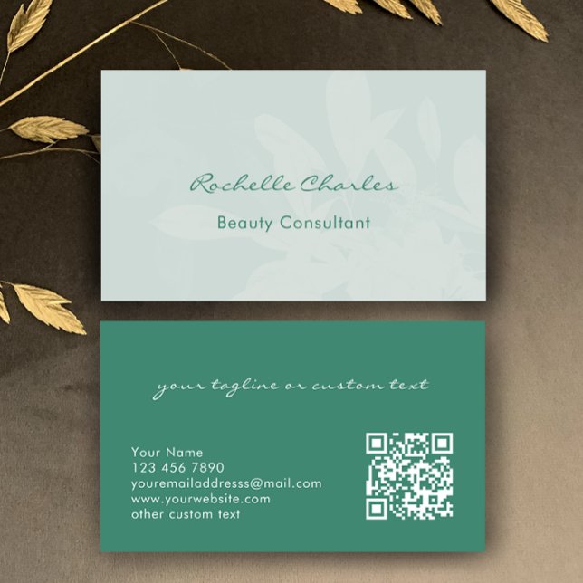 Modern Elegant Eucalyptus Green Beauty Consultant Business Card (Edit this business card template.  Beautiful green botanical design with elegant modern script.
)