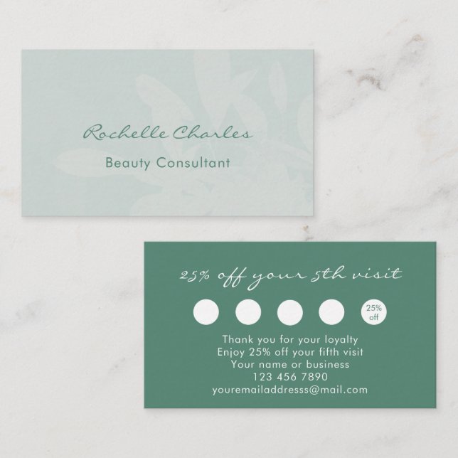 Modern Elegant Eucalyptus Green Beauty Consultant Loyalty Card (Front/Back)