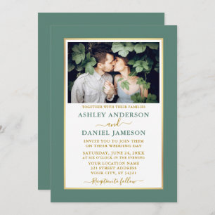 Modern Elegant Eucalyptus Green Gold Wedding Invitation