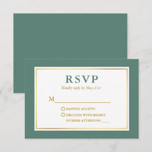 Modern Elegant Eucalyptus Green White Gold RSVP Card