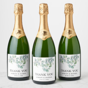 Modern Elegant Eucalyptus Greenery Wedding Sparkling Wine Label