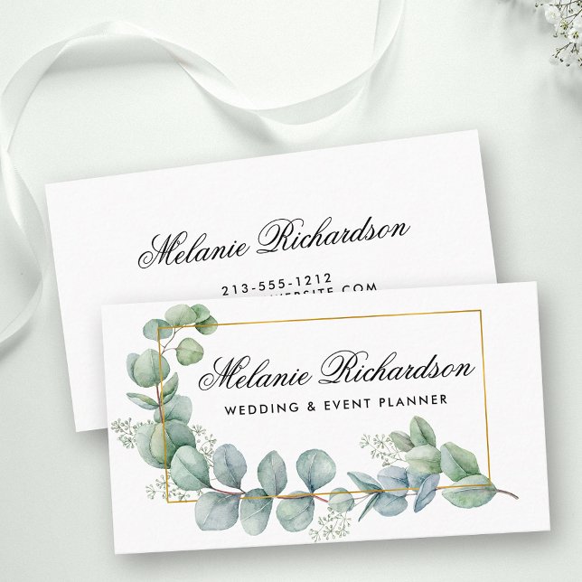 Modern Elegant Eucalyptus Leaves Greenery Business Card (Customize to change text size, color or text style.)