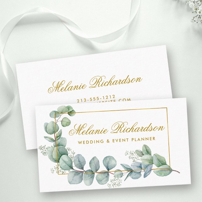 Modern Elegant Eucalyptus Leaves Greenery Gold Business Card (Customize to change text size, color or text style.)